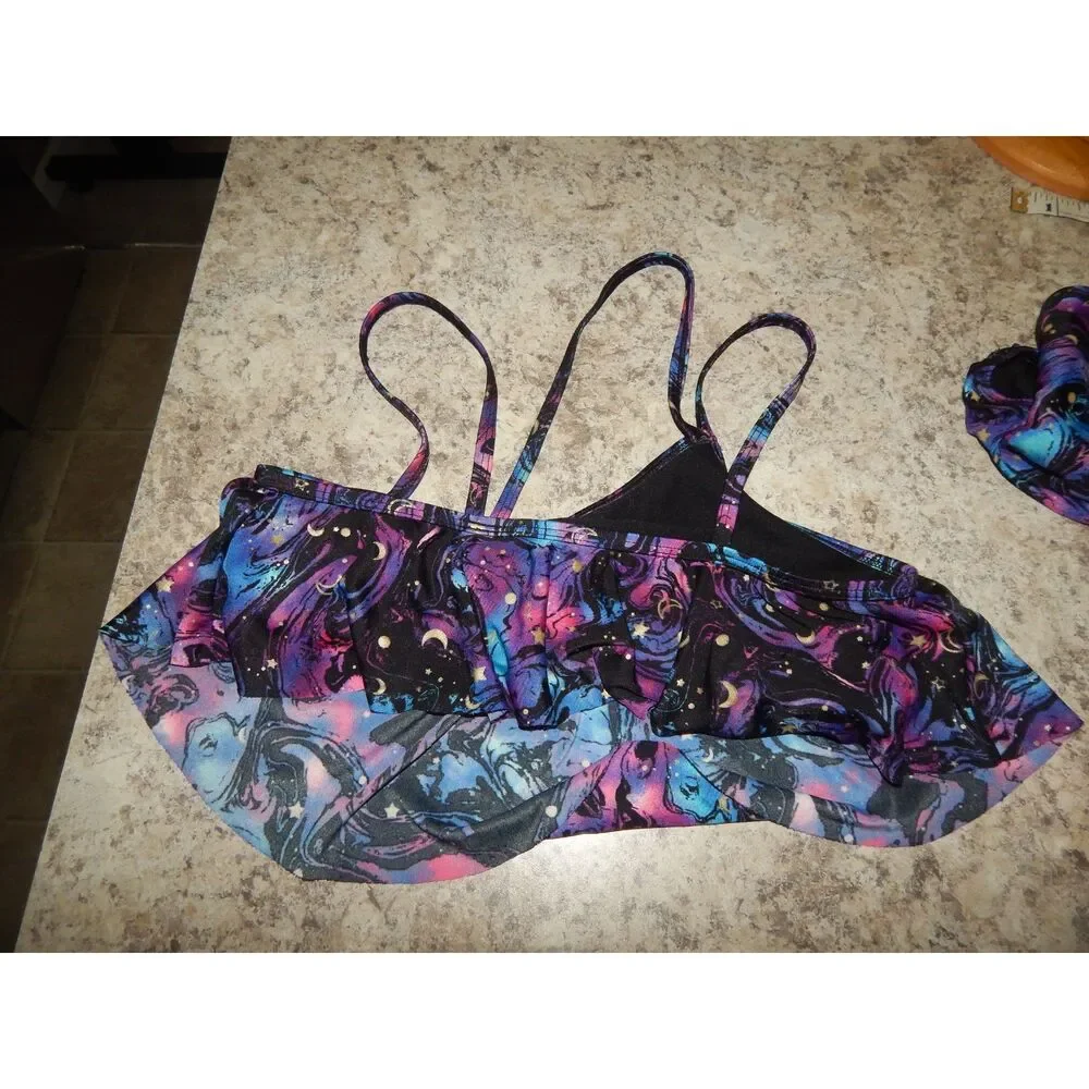 More Than Magic girls large 10/12 black purple cosmic star galaxy 2pc bikini